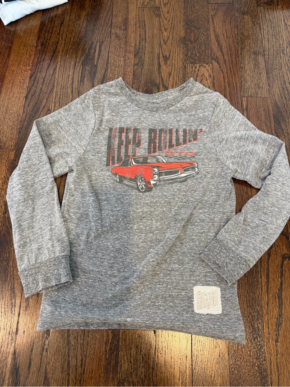 Original Retro Brand Kids Gray Long Sleeve Tee with Red Car Graphic